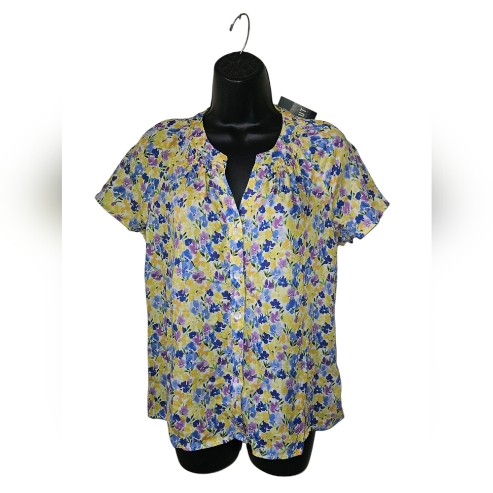 Kut From the Kloth-Women's Floral XS Buttoned Blouse with Mandarin Collar NWT